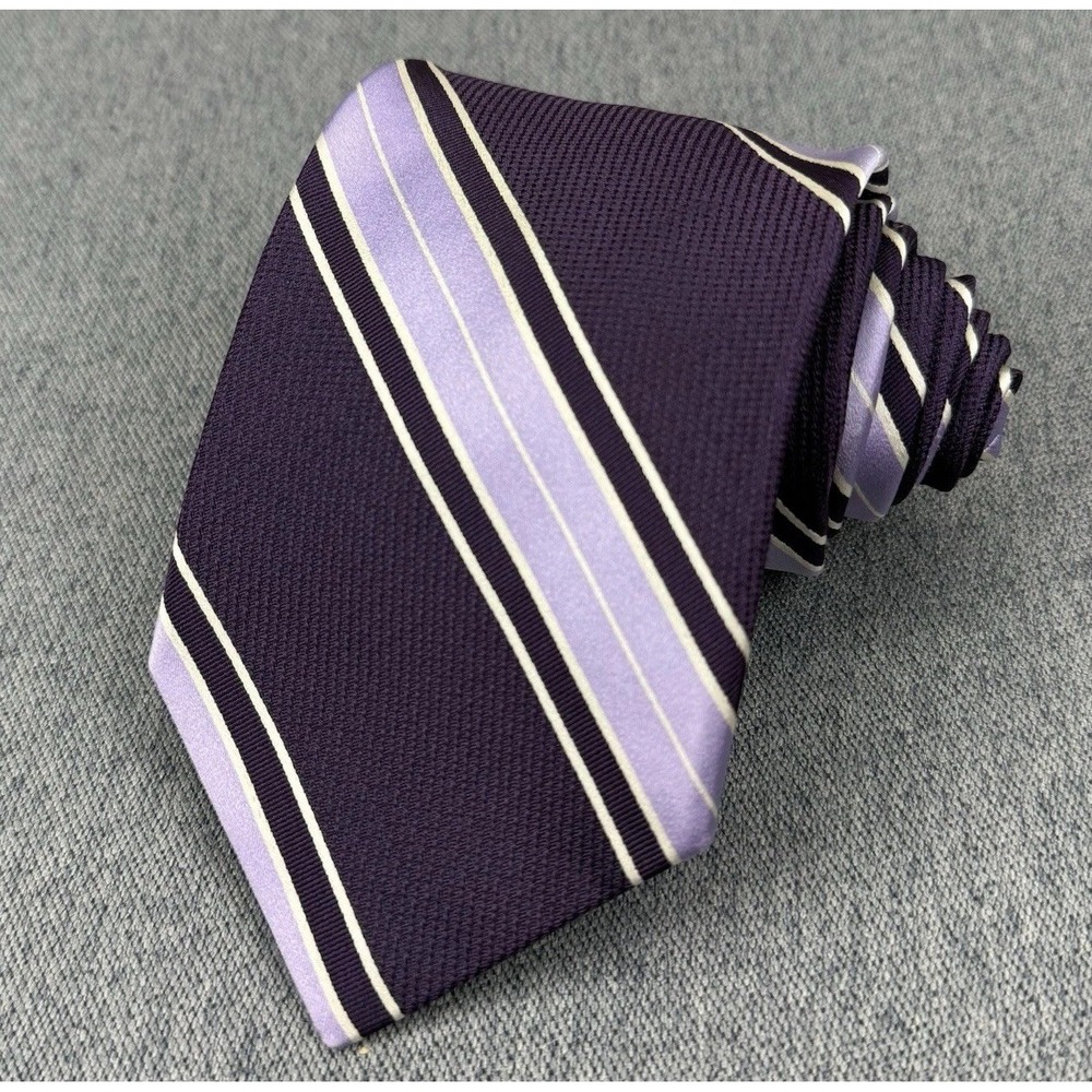 Valentino Italy Purple Black White Striped Silk Designer Tie Preppy 3.75 x 61